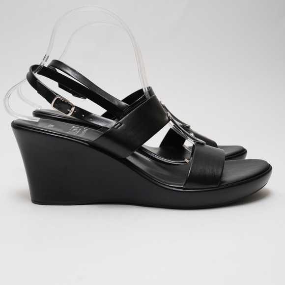 Italian Shoemakers Wedge Sandals Womens 10M Black Silver Hardware Italy - Picture 8 of 17